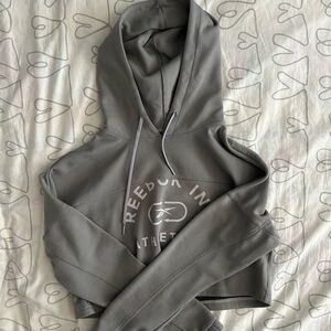 small grey reebok athletic cropped hoodie